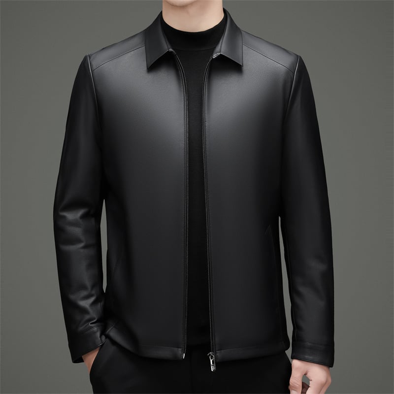 Férfiaknak készült igazi báránybőr kabát, gallér, cipzár, rombusz mintázat, poliészter bélés