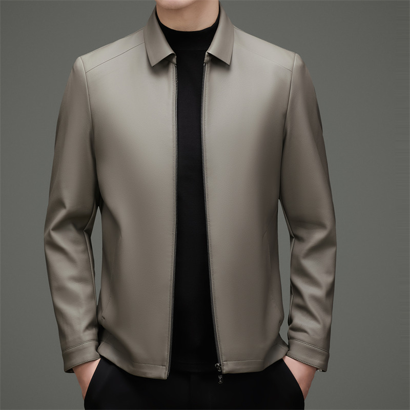 Férfiaknak készült igazi báránybőr kabát, gallér, cipzár, rombusz mintázat, poliészter bélés