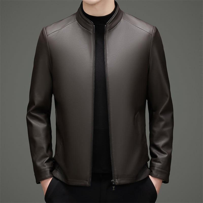 Férfiaknak készült igazi báránybőr kabát, gallér, cipzár, rombusz mintázat, poliészter bélés