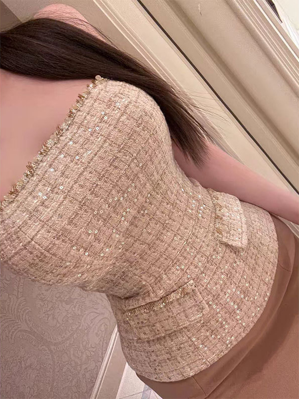 Bustier top – slim fit, bez naramenica, ultra kratka duljina, teksturirani poliester tkanina, proljeće 2026