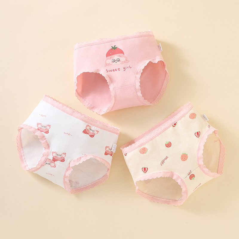 Lányoknak pamut középmagas derekú alsónemű, Kategória A, Cartoon mintázat, 3-8 éves