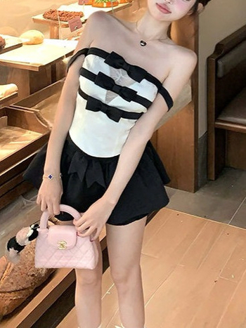 Čipkasti top s čvorom leptira, bez naramenica, bez leđa, A-linija, ljeto 2024, poliester 30–50% (PDD570997484720)