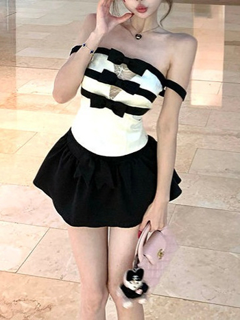 Čipkasti top s čvorom leptira, bez naramenica, bez leđa, A-linija, ljeto 2024, poliester 30–50% (PDD570997484720)