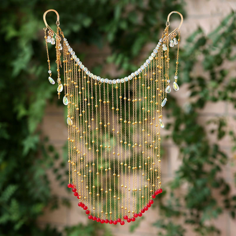 Ornament pentru cap din metal, stil retro, voal de față în stil antic cu ciucuri lungi (Origine: Henan; Lansare: Primăvara 2023)