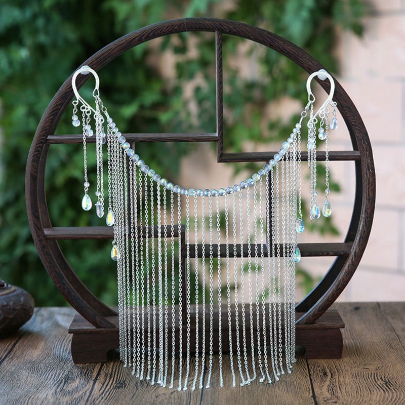 Ornament pentru cap din metal, stil retro, voal de față în stil antic cu ciucuri lungi (Origine: Henan; Lansare: Primăvara 2023)