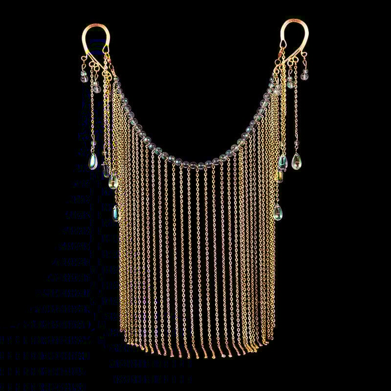 Ornament pentru cap din metal, stil retro, voal de față în stil antic cu ciucuri lungi (Origine: Henan; Lansare: Primăvara 2023)