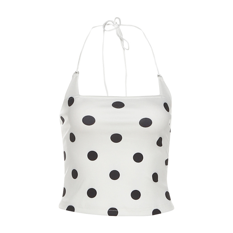 Ženski bezrameni tub-top s točkastim uzorkom, lažni izgled dvodijelnog kompleta, uski kroj, kratka duljina 40–50 cm, poliester-spandeks tkanina