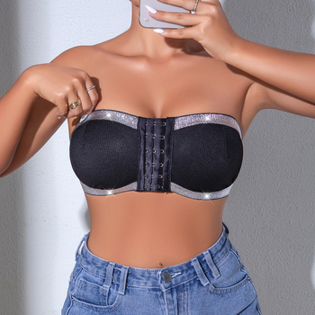 Najlon tube top grudnjak, bez oblikovanih košarica, prednje kopčanje, skupljački efekt, ljeto 2025