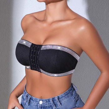 Najlon tube top grudnjak, bez oblikovanih košarica, prednje kopčanje, skupljački efekt, ljeto 2025