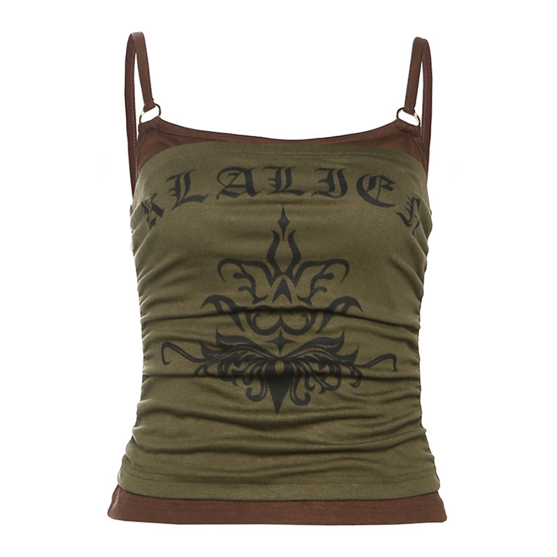 Dvodijelni set: top s tiskom slova, uski kroj, kratka duljina, poliester 90–95%, Spandex <30%, proljeće 2025