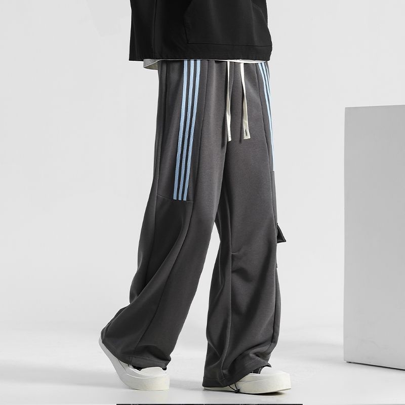 Muške fleece hlače, tri trake, ravni kroj, udobne, zimske duge sportske hlače