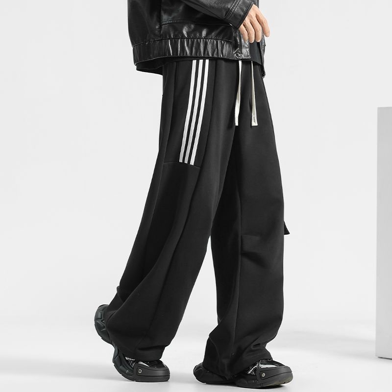 Muške fleece hlače, tri trake, ravni kroj, udobne, zimske duge sportske hlače