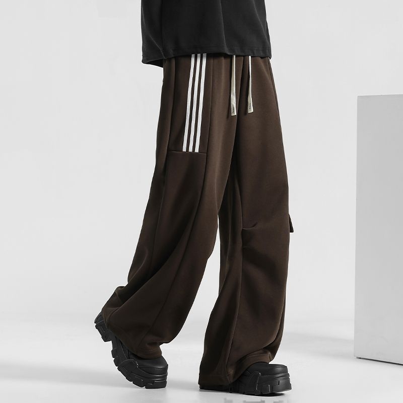 Muške fleece hlače, tri trake, ravni kroj, udobne, zimske duge sportske hlače