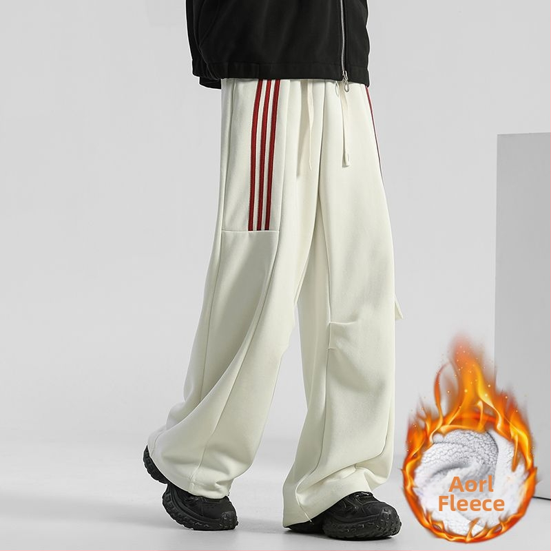 Muške fleece hlače, tri trake, ravni kroj, udobne, zimske duge sportske hlače