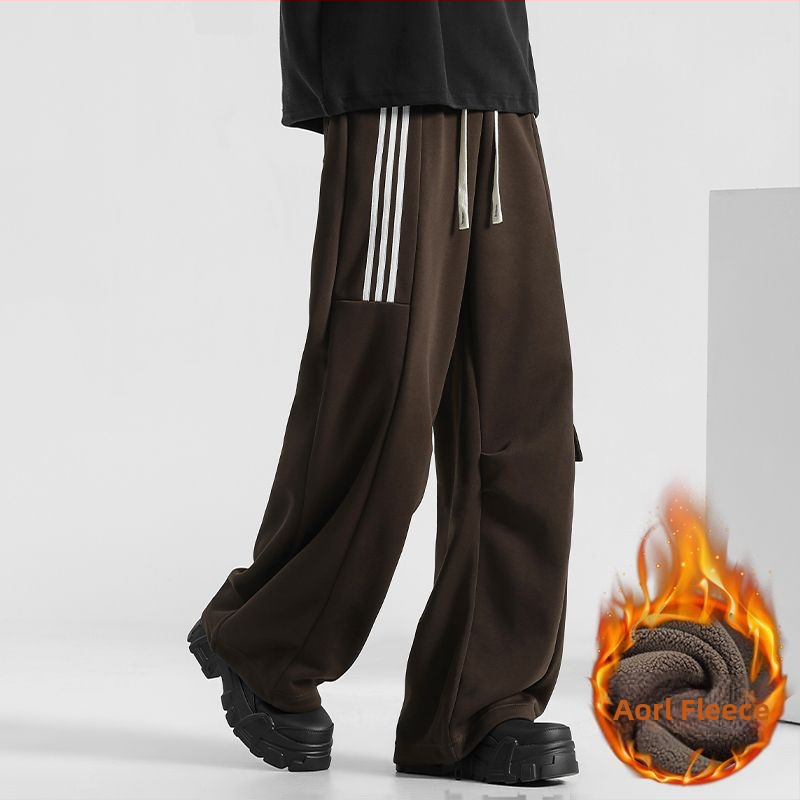 Muške fleece hlače, tri trake, ravni kroj, udobne, zimske duge sportske hlače