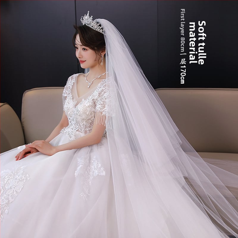 Voal de mireasă cu două straturi, cu plasă pentru ședință foto de nuntă