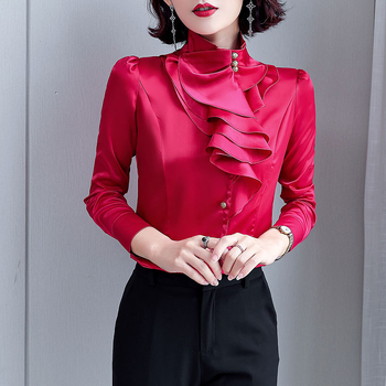 Košulja od poliestera s dugim rukavima, stojeći ovratnik, jednobojna, uski kroj