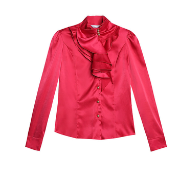 Košulja od poliestera s dugim rukavima, stojeći ovratnik, jednobojna, uski kroj