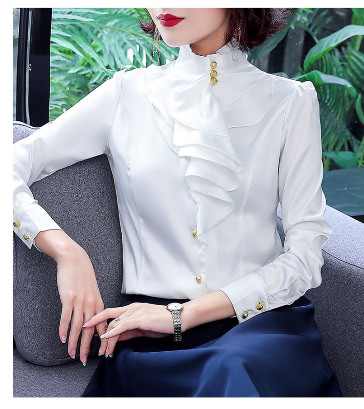 Košulja od poliestera s dugim rukavima, stojeći ovratnik, jednobojna, uski kroj