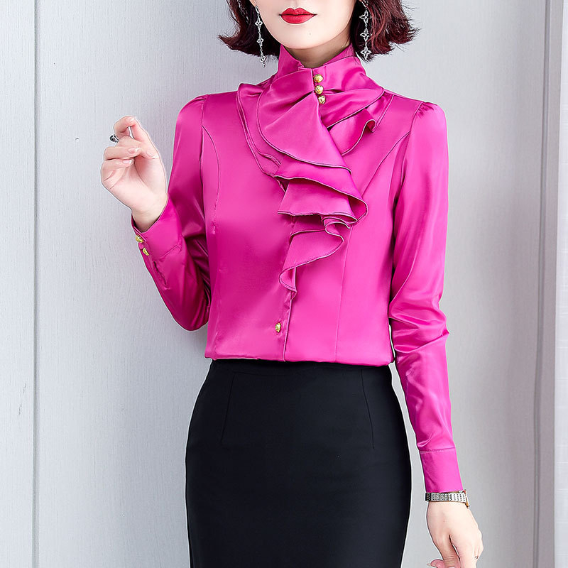 Košulja od poliestera s dugim rukavima, stojeći ovratnik, jednobojna, uski kroj