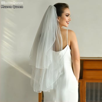 Voal de mireasă, nylon, dublu strat, în formă de U, cu pieptene pentru păr, recuzită pentru fotografii de nuntă