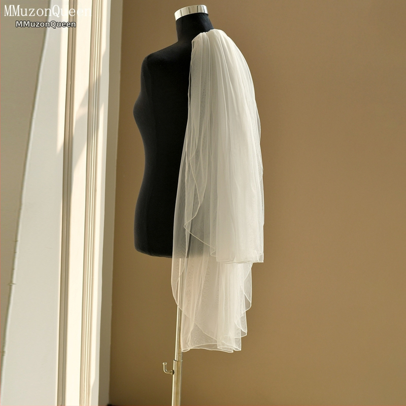 Voal de mireasă, nylon, dublu strat, în formă de U, cu pieptene pentru păr, recuzită pentru fotografii de nuntă