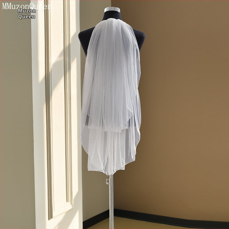 Voal de mireasă, nylon, dublu strat, în formă de U, cu pieptene pentru păr, recuzită pentru fotografii de nuntă