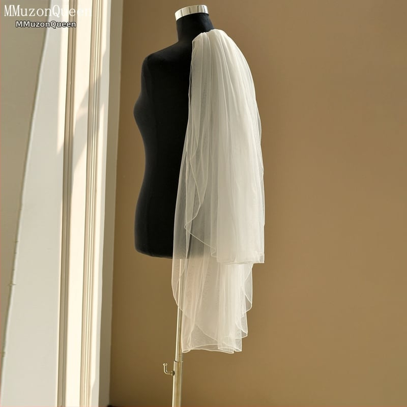 Voal de mireasă, nylon, dublu strat, în formă de U, cu pieptene pentru păr, recuzită pentru fotografii de nuntă