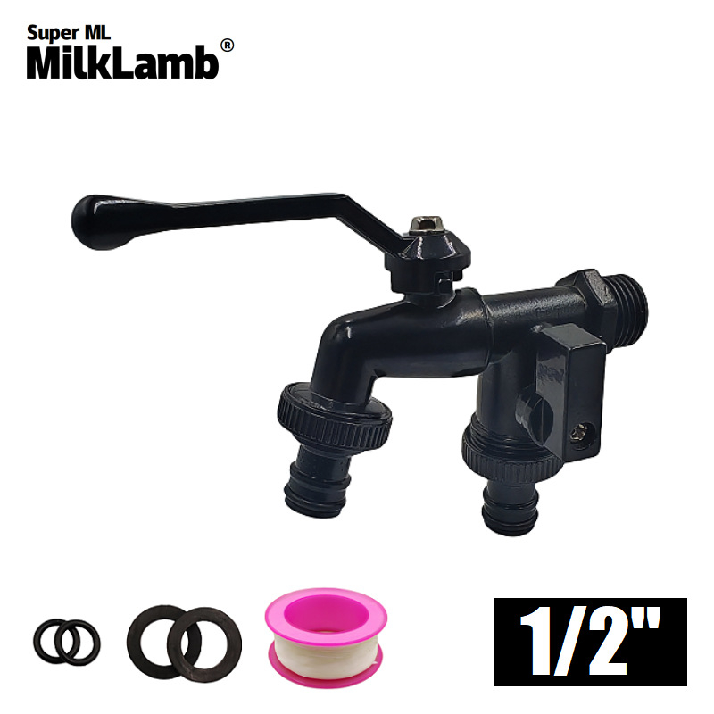 Vrtni slavina s dvostrukim izlazom i dvostrukim upravljanjem - model ML.BK01AT, nehrđajući čelik, 1,6 MPa, 20–80°C, spiralni priključak