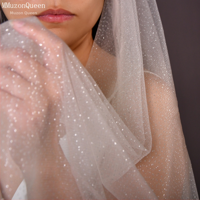 Vălul de mireasă dublu strat, în stil catedral, formă în val, nylon, personalizabil — V90