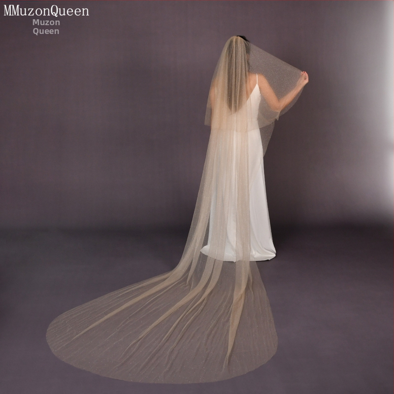 Vălul de mireasă dublu strat, în stil catedral, formă în val, nylon, personalizabil — V90