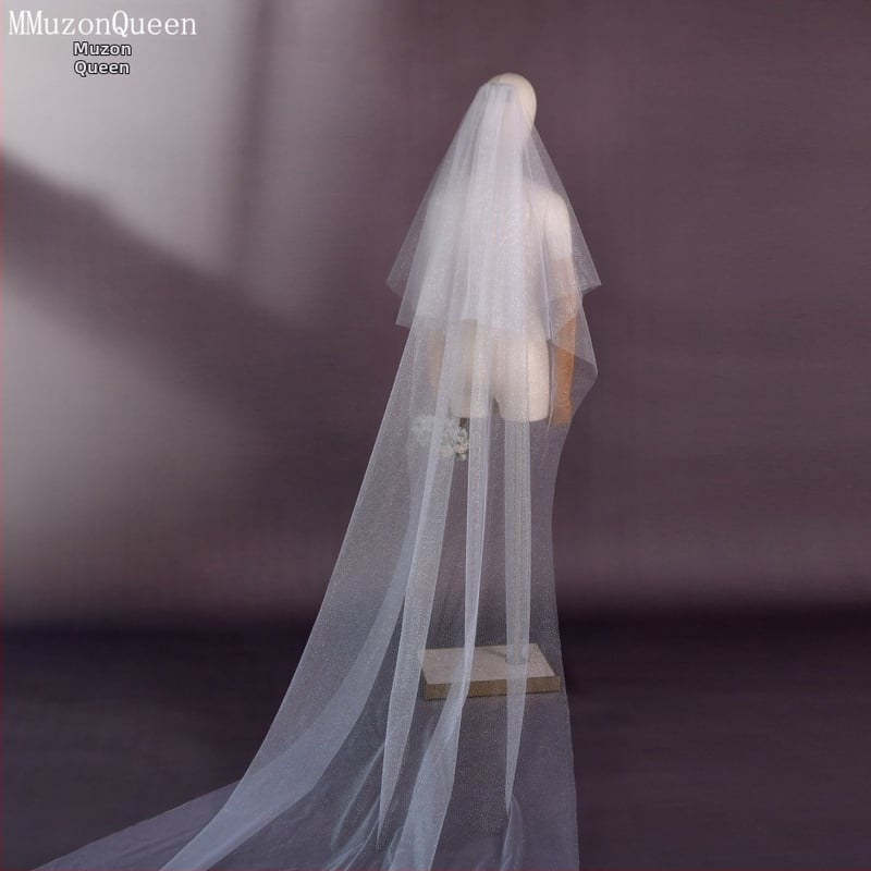 Vălul de mireasă dublu strat, în stil catedral, formă în val, nylon, personalizabil — V90