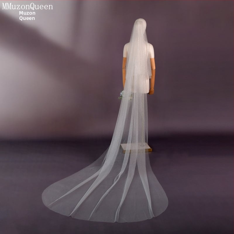 Vălul de mireasă dublu strat, în stil catedral, formă în val, nylon, personalizabil — V90