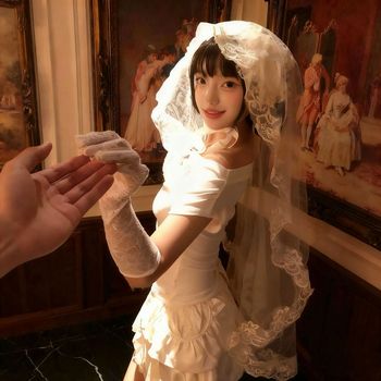 Accesoriu de cap de mireasă din dantelă cu voal floral, stil șal, fără cristale