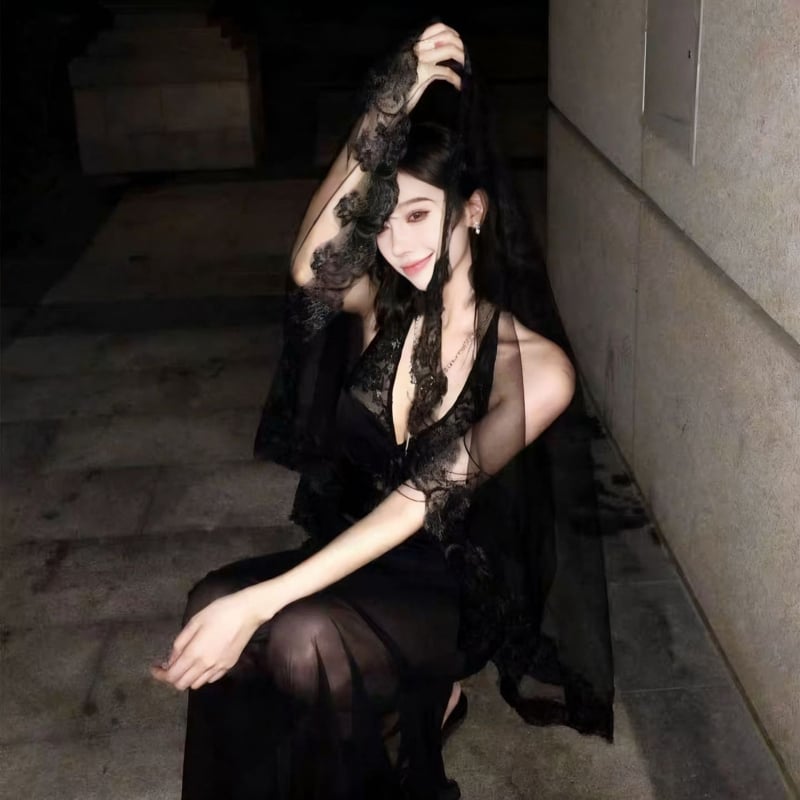 Accesoriu de cap de mireasă din dantelă cu voal floral, stil șal, fără cristale