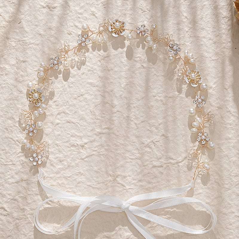 Bentiță pentru păr cu flori și mărgele, stil simplu, HS-J5484