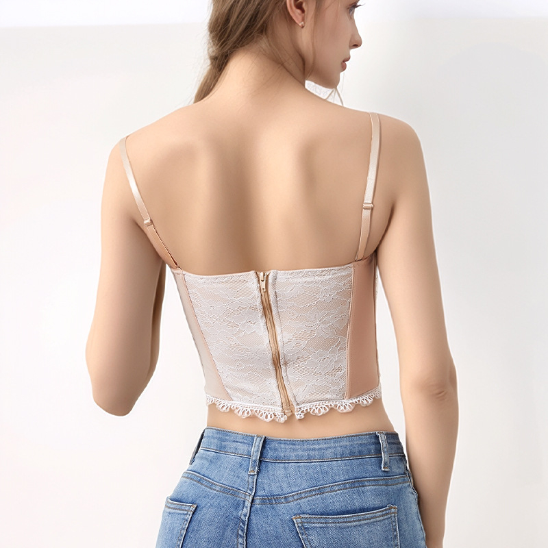 Čipkasti camisole s mašnicom i odvojivim naramenicama, uski kroj, 95% poliester, mikroelastičnost, za odrasle žene, gradski stil