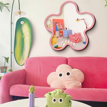 Πίνακας-καθρέφτης με λουλούδια – Cream στυλ Instagram, χωρίς πλαίσιο, καθρέφτης μακιγιάζ/γραφείου με αφηρημένη τέχνη σε τεχνητή επιφάνεια, κατάλληλο για σαλόνι ή υπνοδωμάτιο