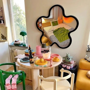 Πίνακας-καθρέφτης με λουλούδια – Cream στυλ Instagram, χωρίς πλαίσιο, καθρέφτης μακιγιάζ/γραφείου με αφηρημένη τέχνη σε τεχνητή επιφάνεια, κατάλληλο για σαλόνι ή υπνοδωμάτιο