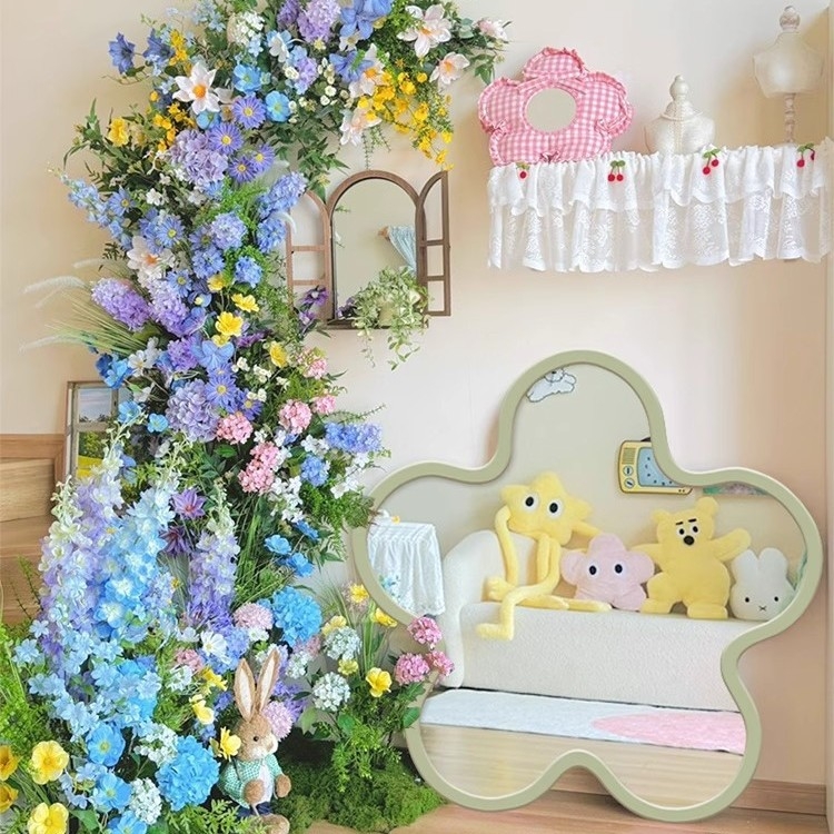 Πίνακας-καθρέφτης με λουλούδια – Cream στυλ Instagram, χωρίς πλαίσιο, καθρέφτης μακιγιάζ/γραφείου με αφηρημένη τέχνη σε τεχνητή επιφάνεια, κατάλληλο για σαλόνι ή υπνοδωμάτιο