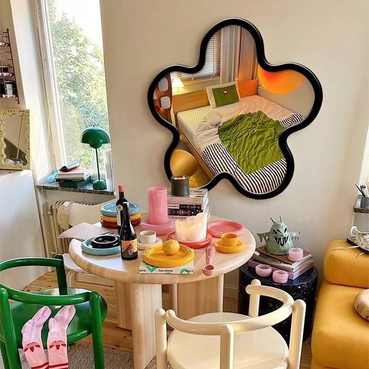 Πίνακας-καθρέφτης με λουλούδια – Cream στυλ Instagram, χωρίς πλαίσιο, καθρέφτης μακιγιάζ/γραφείου με αφηρημένη τέχνη σε τεχνητή επιφάνεια, κατάλληλο για σαλόνι ή υπνοδωμάτιο