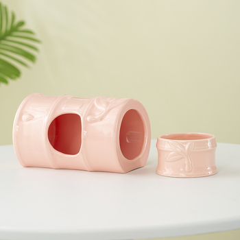 Keramičko gnijezdo za hamstera s bambusovim skloništem, keramički spremnik za vodu i bambusova zdjela – unutarnji minimalistički set, keramički materijal, lako za čišćenje, pravokutni oblik, marka St. Paul