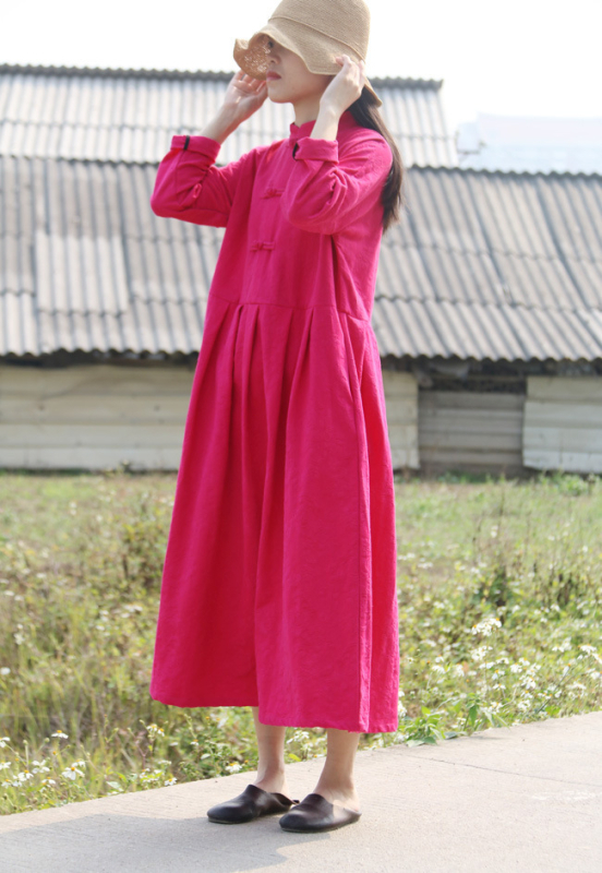 Haljina s dugim rukavima, cvjetni jacquard od pamuk-mješavine, nacionalno-retro stil