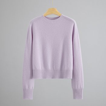 Кашмирен пуловер с кръгла яка, свободен силует, дълги ръкави