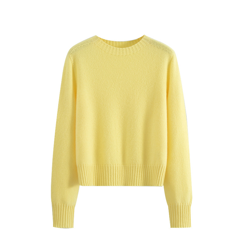 Кашмирен пуловер с кръгла яка, свободен силует, дълги ръкави