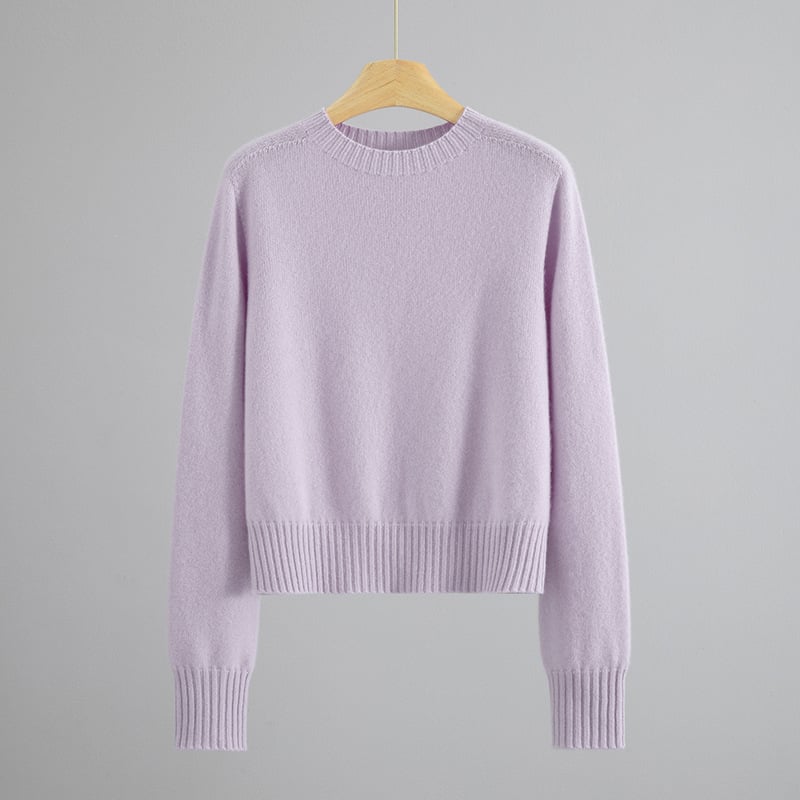 Кашмирен пуловер с кръгла яка, свободен силует, дълги ръкави