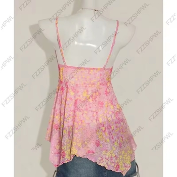 Cvjetni poliester top – naramenice dvostruke, uski kroj, kratka duljina