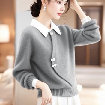 Džemper od pamuk-poliester mješavine (70–80% pamuk; 70–80% poliester) | dugi rukavi, standardna duljina, japansko-korejski ležerni stil, jesen 2024