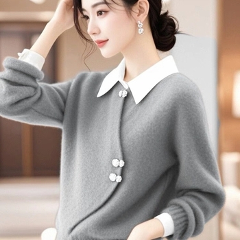 Džemper od pamuk-poliester mješavine (70–80% pamuk; 70–80% poliester) | dugi rukavi, standardna duljina, japansko-korejski ležerni stil, jesen 2024