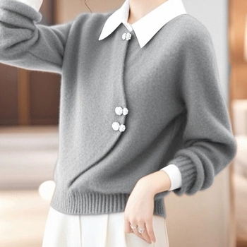 Džemper od pamuk-poliester mješavine (70–80% pamuk; 70–80% poliester) | dugi rukavi, standardna duljina, japansko-korejski ležerni stil, jesen 2024